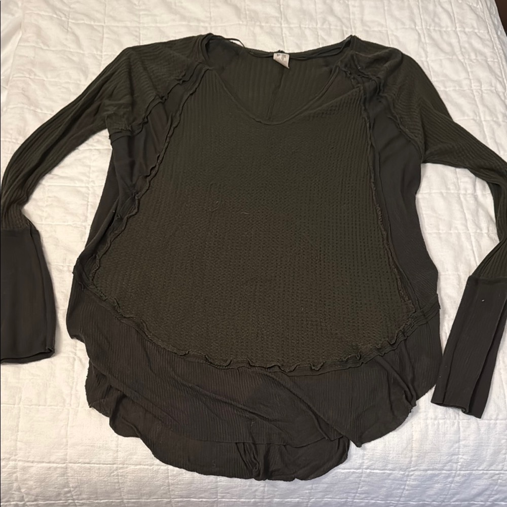 Free People Green Long Sleeve Blouse